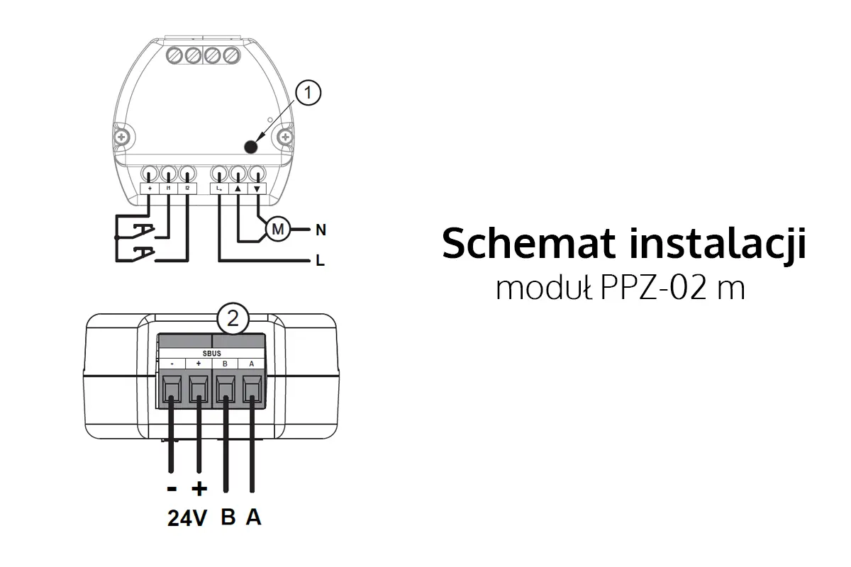 Schemat podłączenia - przekaźnik rolet do puszki fi60 PPZ-02m